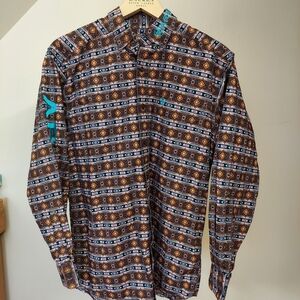 Ariat Mens Team Cashton Classic Fit Shirt black/brown aztec-print Size Small